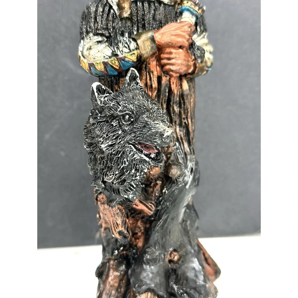 Vintage Resin Native American with Wolf Statue 9
